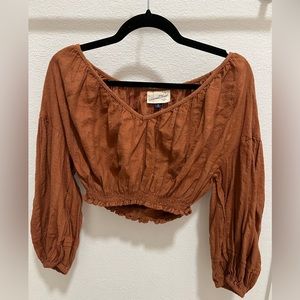 Boho rustic orange crop top. Medium.